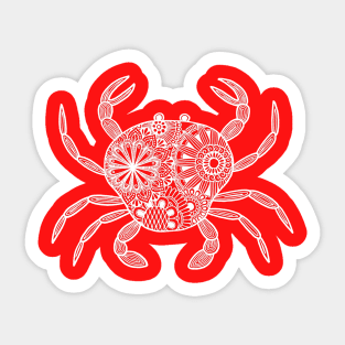 Mandala Crab (red and white inverted) Sticker